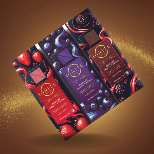 Ignite Chocolate Bars Aphrodisiac-infused chocolate Dark, Strawberry, Blueberry flavour for Couples